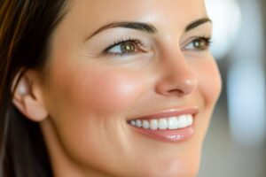 Woman with brilliant white smile beaming.